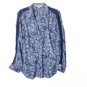 Westport Shirt Women Size 1X Blue White Paisley Floral